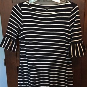 Talbots ruffle sleeve Navy and white striped NWOT